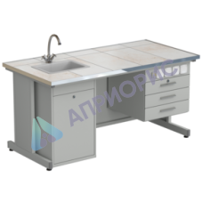 Стол лаборанта с подвесной тумбой, электрикой, водой 1515х750х760, раб. поверхность - КЕРАМИКА