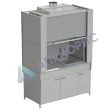 Шкаф вытяжной с коконом из стекопластика с мойкой из СП и смесителем, с ВЗБ светильником 1500х820х2240 мм, раб. поверхость - МОНОЛИТНЫЙ КЕРАМОГРАНИТ