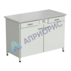Стол-тумба с электрикой (2 ящика + двери) 1200x600x850 мм, раб. поверхность - ЛАМИНАТ БЕЛЫЙ