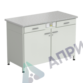Стол-тумба с электрикой (2 ящика + двери) 1200x600x850 мм, раб. поверхность - ЛАМИНАТ БЕЛЫЙ