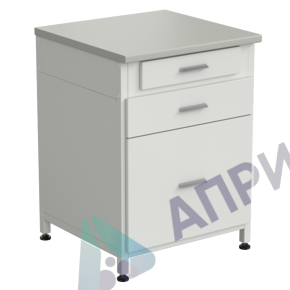 Тумба 3 ящика 610х600х850, верхний ящик - роликовые направляющие, нижние ящики - направляющие полного выдвижения, ЛАМИНАТ СЕРЫЙ